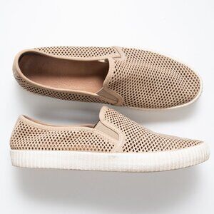 Frye Suede Leather Camille Shoes Perforated Slip-On Taupe Tan Size 9.5